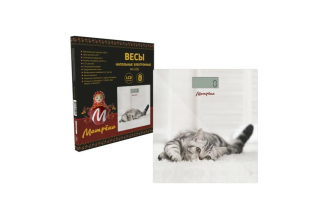 Напольные электронные весы Матрёна МА-090 кот стеклянная поверхность, 180 кг 007271