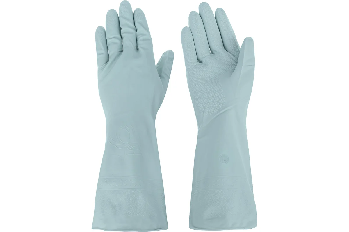 Перчатки хозяйственные VETTA прочные, размер M, серо-голубые, ПВХ 447-012