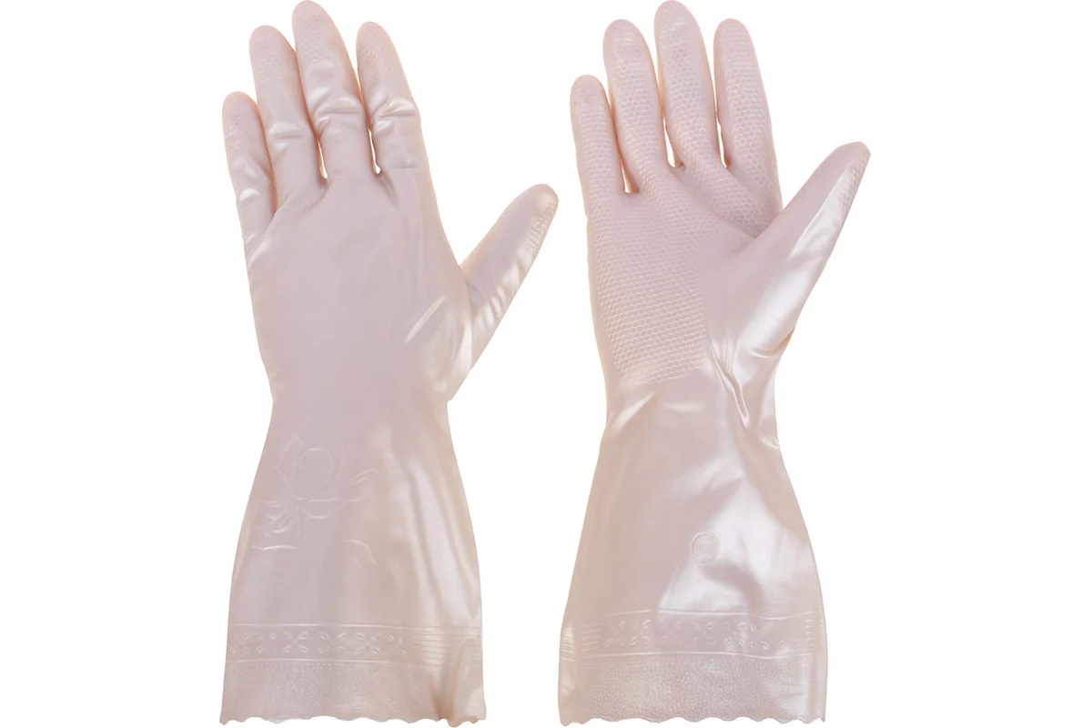 Перчатки хозяйственные VETTA с напылением, размер M, цвет перламутр, ПВХ 447-002
