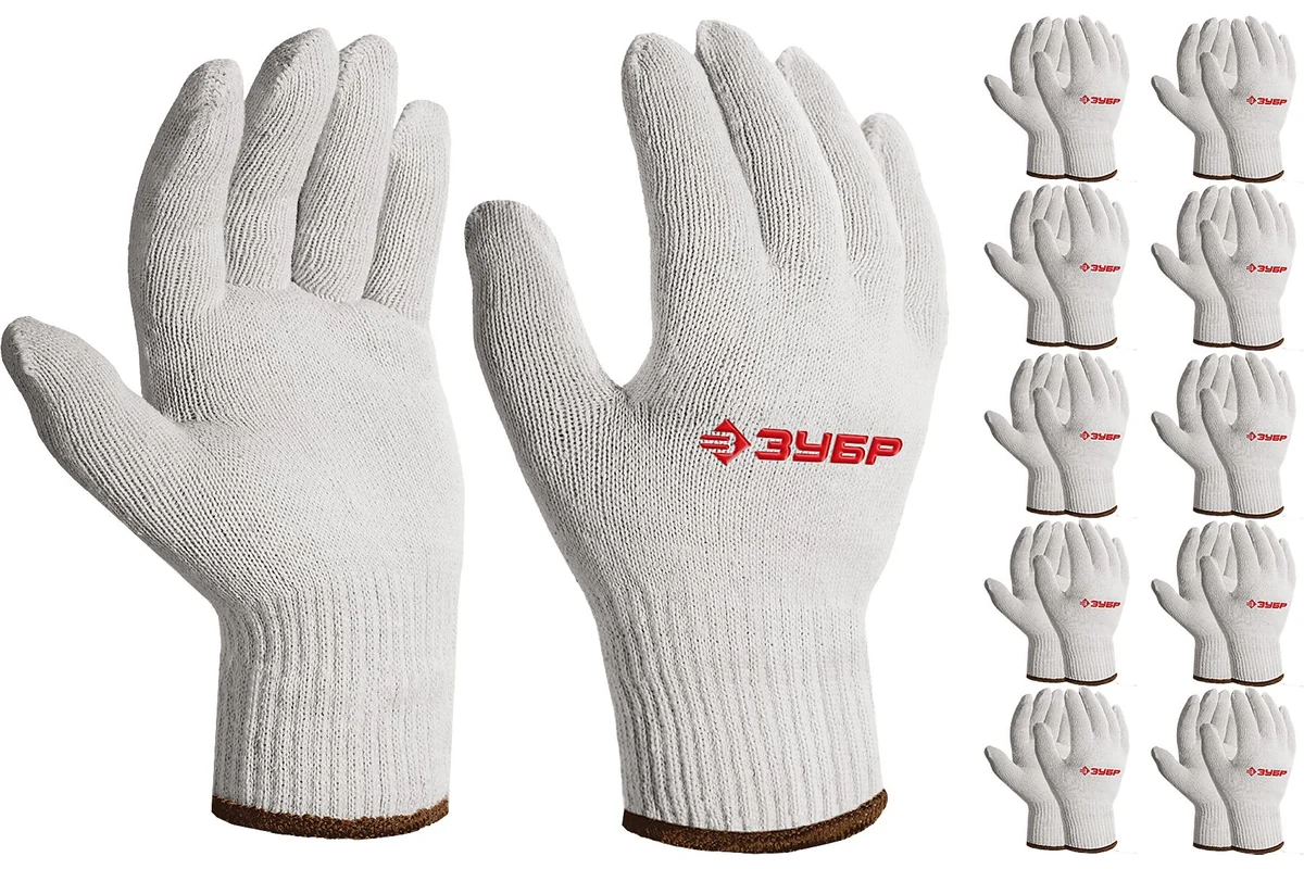 Перчатки без покрытия ЗУБР Оптима S-M, х/б, 10 класс, 10 пар 11446-M10 11445-M10