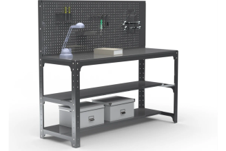 Стол металлический ООО Металекс серия KIT 750х1300х600 мм, мм, две полки мм, перфопанель с комплектом аксессуаров, серый 201394