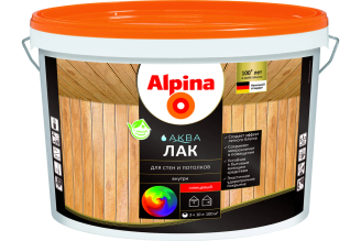 Акриловый лак для стен и потолков ALPINA aqua колеруемый, глянцевый, 10 л 948103557