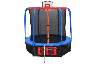 Батут с сеткой Ecos BS-8FT-3 лесенкой и баскетбольным кольцом, 010364